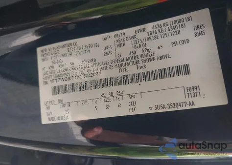 2019 Ford F-250 Xl from USA, damaged, VIN 1FT7W2BT3KEG02087